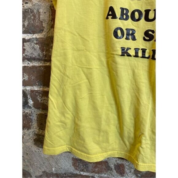 “Probably Thinking About Food Or Serial Killers” Silly Saying Yellow Tee - Picture 4 of 8